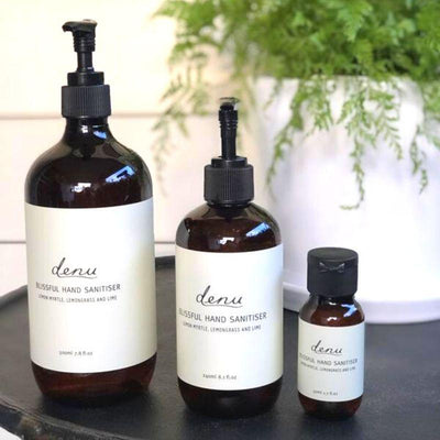 Denu's Hand Sanitiser kills 99.9% of germs on your hands without the need for water. Enjoy the refreshing scent, featuring Australian native lemon myrtle, lemongrass & lime.  Contains 70% alcohol.  Proudly Made in Melbourne.