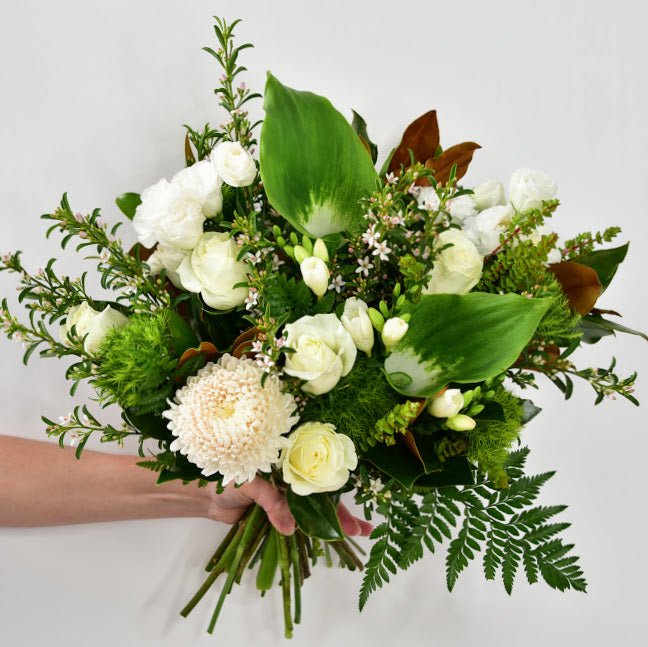 Seasonal white & green fresh flower bouquet, provided by the best flower shop in Ashburton, Victoria. The Branche delivers to Malvern, Malvern East, Ashwood, Camberwell, Glen Iris, Toorak, Ashwood, Burwood, Carnegie, Glen Huntly, Hughesdale, Kooyong, Doncaster and Oakleigh. You will find that the best florist near me is The Branche, Ashburton. Order your fresh flowers or plants online today. 